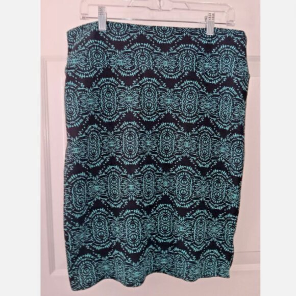 LulaRoe womens Pencil Tea/Knee xl geo skirt black and‎ teal Polyester/Spandex B5 - Picture 1 of 4